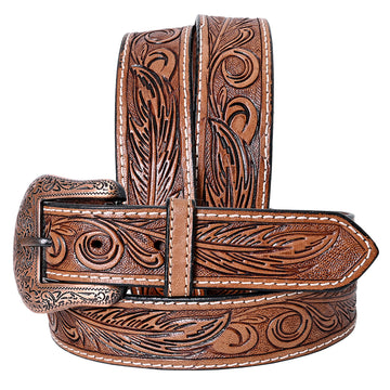 COMFYTACK Western Genuine Leather Belt for Men Women Cowboy Cowgirl Handmade Unisex Full Grain Heavy Duty Floral Tooled Belt